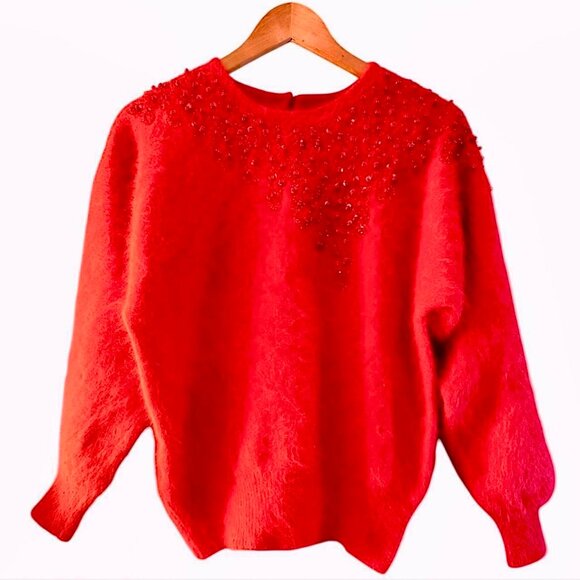 Unbranded Tops - Red sequin sweater made of real Angola fur